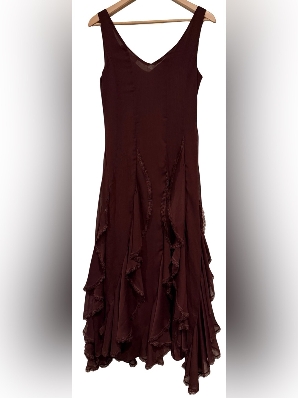 Anthropologie ASTR The Label Philomene V-Neck Ruffled Midi Dress XS Eggplant - Picture 8 of 10